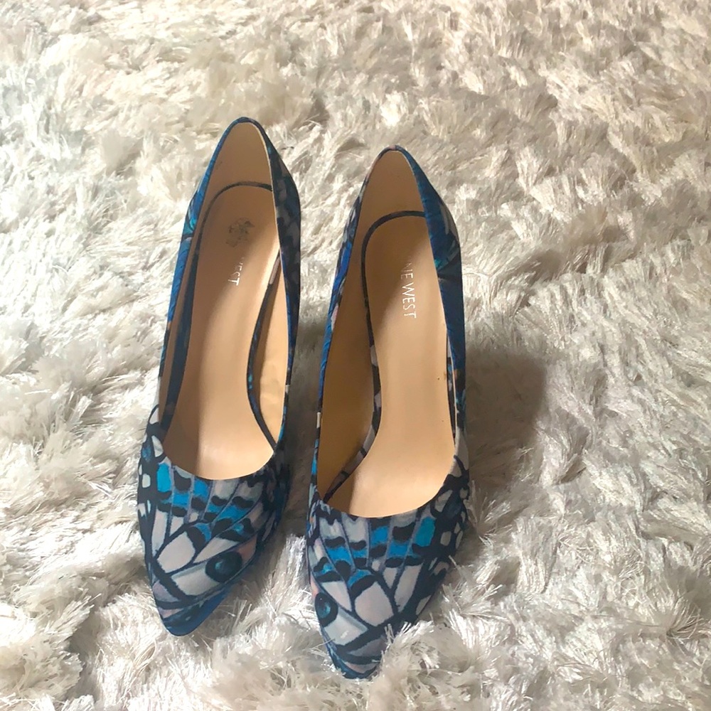 Blue peacock patterned Nine West heels